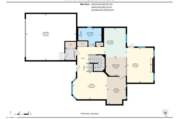 Main floor plan showing living, dining, family, breakfast, and kitchen areas. - 3764 30 St Nw, Edmonton