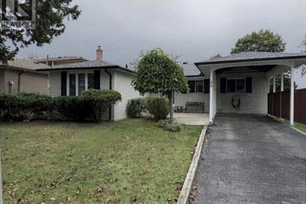 Exterior of a single-story house with white brick and a carport. - 38 Albacore Crescent, Toronto
