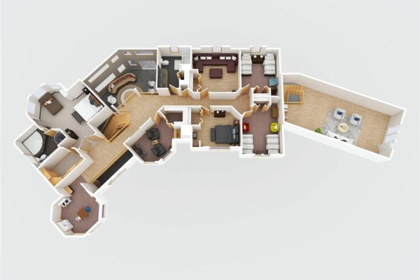 3D floor plan of a large multi-level residential home with multiple bedrooms and bathrooms. - 38047 38n Road, Ste Anne Rm