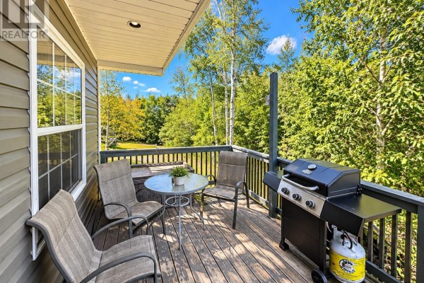 A wooden deck with patio furniture and a barbecue overlooks a wooded area. - 39 Main Road, Town Of Terra Nova