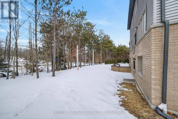 Snowy backyard with hot tub and swing set - 4 Boville Court Oro Medonte