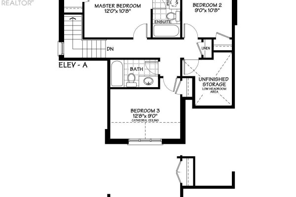 Floor plan of the second level showing master bedroom, two additional bedrooms, and unfinished storage. - 4 Larissa Park Drive, Quinte West