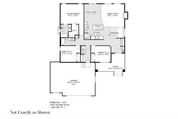 Floor plan showing three bedrooms, office, dining area, and great room layout - 40 Shorline Drive, Oak Bluff