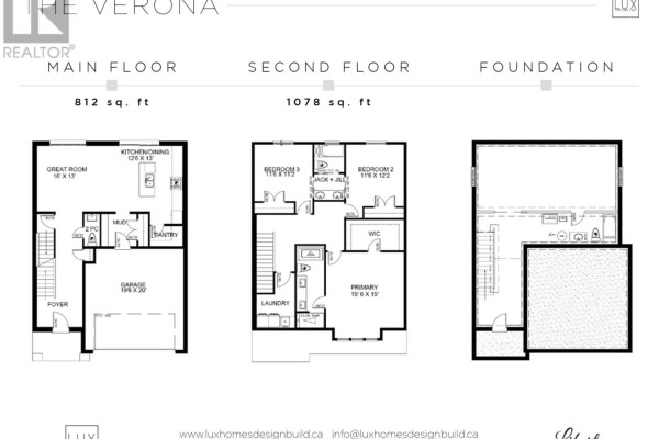 Floor plan - Main, Second, and Foundation levels with room labels and dimensions - 4387 Green Bend Road London South