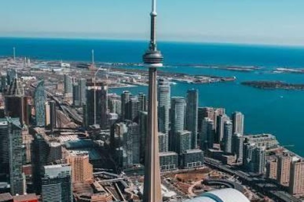 Aerial view of Toronto cityscape with CN Tower and Lake Ontario. - 4406 - 300 Front Street W, Toronto