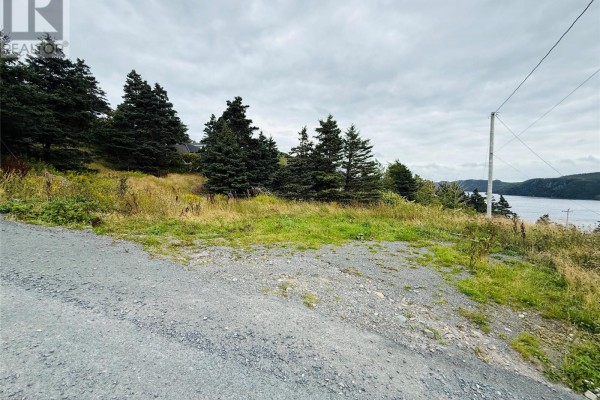 A grassy slope with scattered trees and a gravel path leads towards a wide bay with tree-covered hills. - 45 Fort Louis Road, Jerseyside