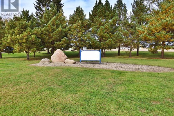 Concrete driveway with expansion joints and decorative rocks in a landscaped area with trees and fields. - 45070 514 Township, Rural Vermilion River, County Of