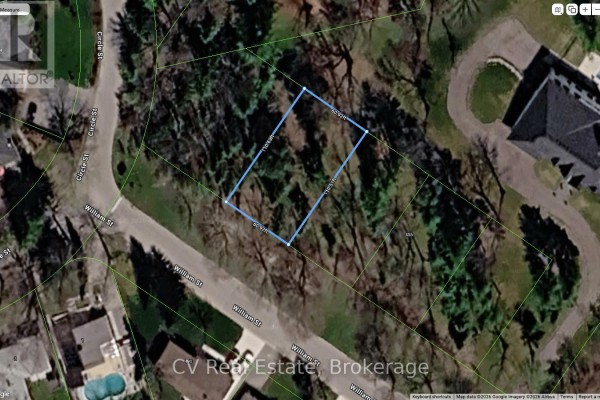 Overhead satellite view of a rectangular lot at 455 William Street, Niagara On The Lake, with dimensions outlined. - 455 William St, Lot 2 Street, Niagara On The Lake