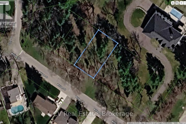 Aerial map view of Lot 3 Street, Niagara On The Lake, outlining the property boundaries and surrounding houses. - 455 William St, Lot 3 Street, Niagara On The Lake