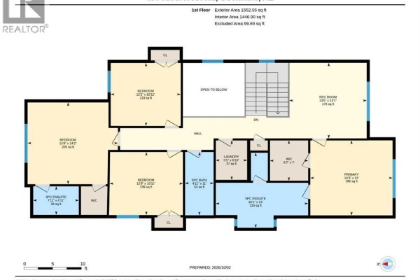 First floor layout of a house with four bedrooms, laundry room, and multiple bathrooms. - 456 Rivercrest Road, Cochrane