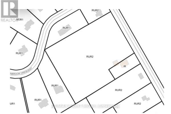 Subdivision map showing property lines labeled 'RUR2' and 'RUR1' with surrounding roads and existing structures. - 466 Line 2 Line, Oro Medonte