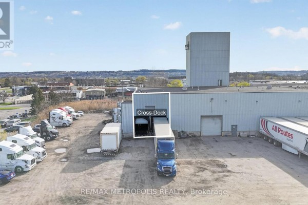 Aerial view of the property's offices with a board room and truck scale area. - 475 Harrop Drive, Milton