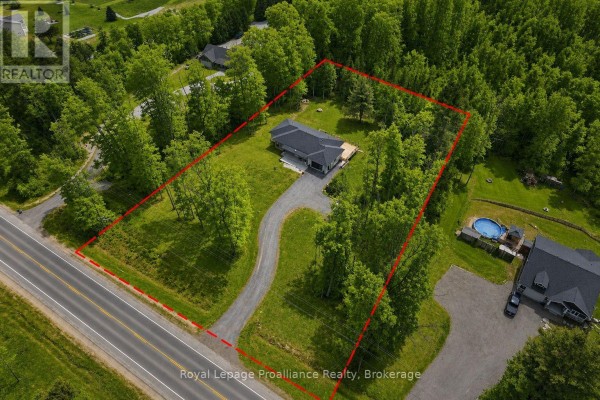 Aerial view showing the property boundaries and surrounding landscape. - 5070 County Rd 25, Trent Hills