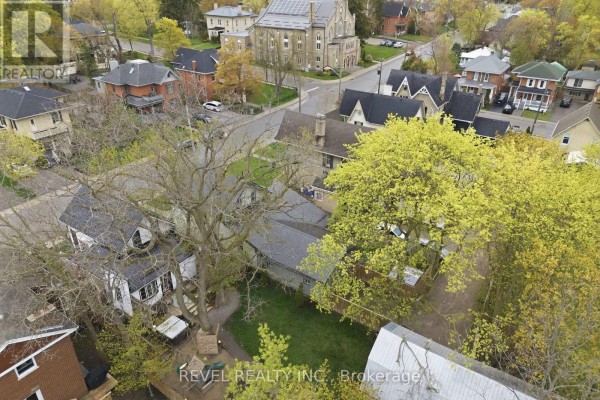 Aerial view of neighborhood homes and a church - 52 Cambridge Street N Kawartha Lakes