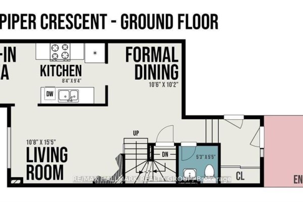 Ground floor plan showing living room, kitchen, formal dining area, and a powder room. - 52 Piper Crescent, Ottawa