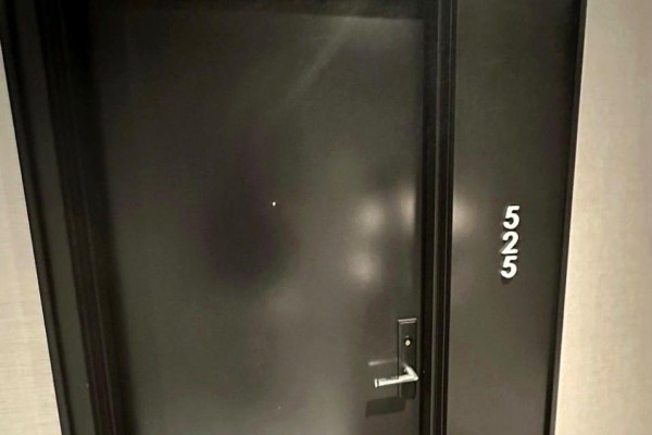 Dark apartment door with silver handle and unit number 525. - 525 - 270 Dufferin Street S, Toronto