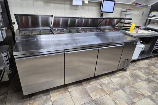 Stainless steel prep table with toppings containers and storage - 535 Saginaw Parkway Unit# B-1, Cambridge