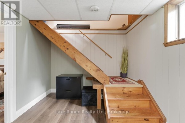 Wooden stairs, filing cabinet, and plant in hallway - 536 Alfred Street Huron Kinloss