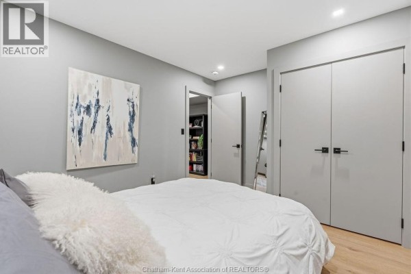 Bedroom with abstract art, closet, and mirror - 54 Dundee Drive West Chatham