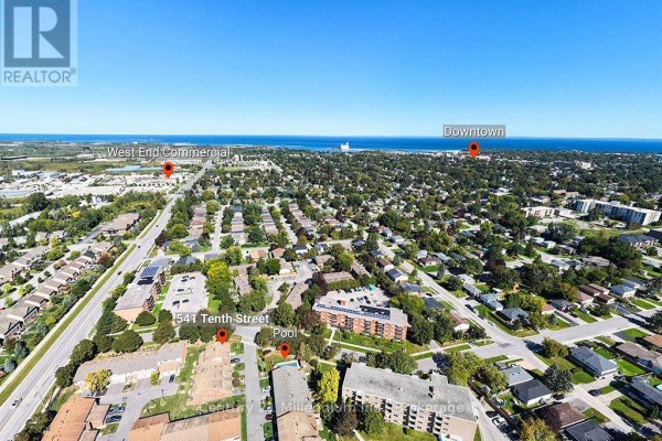 Aerial view showing the location of 541 Tenth Street relative to the water and downtown. - 541 Tenth Street, Collingwood