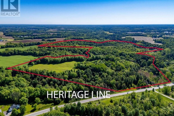 Aerial view of a large land parcel outlined in red, bordering Heritage Line. - 55234 Heritage Line, Bayham