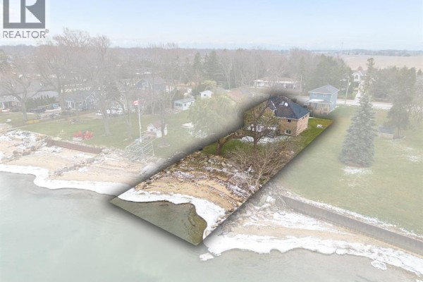 Aerial view highlighting the waterfront property lot with the house and beach. - 5530 St. Clair, Lakeshore