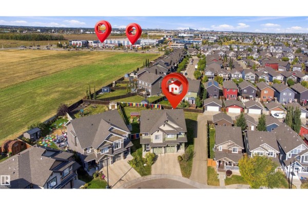 Aerial view of the duplex property, showing its location within a suburban neighborhood. - 5604 Crabapple Wy Sw, Edmonton