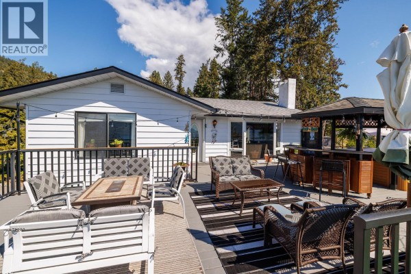 Panoramic view of a wide lake surrounded by hills and trees under a blue sky. - 5687 Somerset Avenue, Peachland