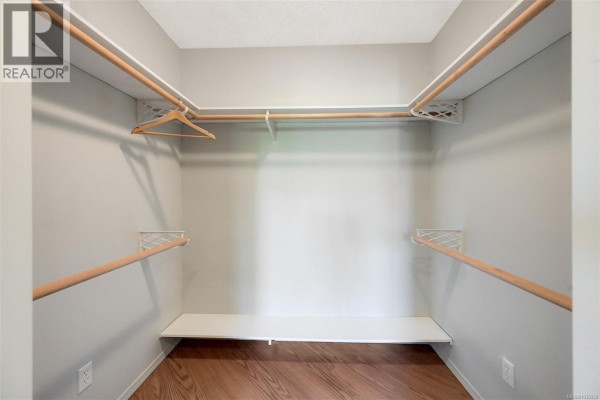 Empty walk-in closet with light wood shelving and hanging rods. - 574 Cedar Cres, Cobble Hill