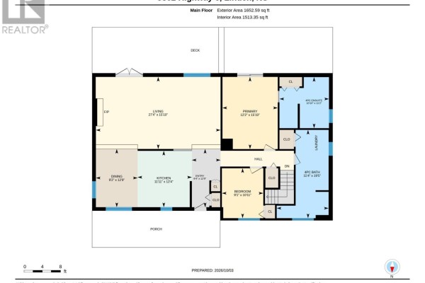Main floor plan of a bungalow showing rooms and dimensions. - 5862 Highway 6, Linden