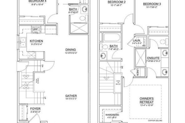 Floor plan for a multi-story townhouse with four bedrooms and multiple bathrooms. - 588 Lewisburg Place Ne, Calgary