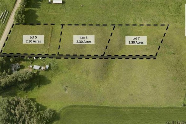 Aerial image showing a rectangular lot outlined in red. - #6 C&e Trail North Of Blackfalds, Rural Lacombe County