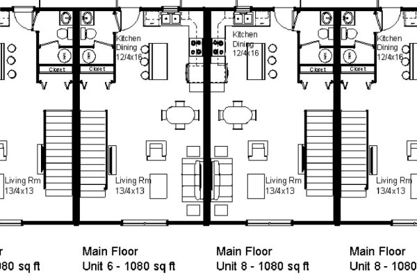 Floor plan of two apartment units, each with a kitchen, dining, and living room. - 6 Chow Place, Grand Falls Windsor