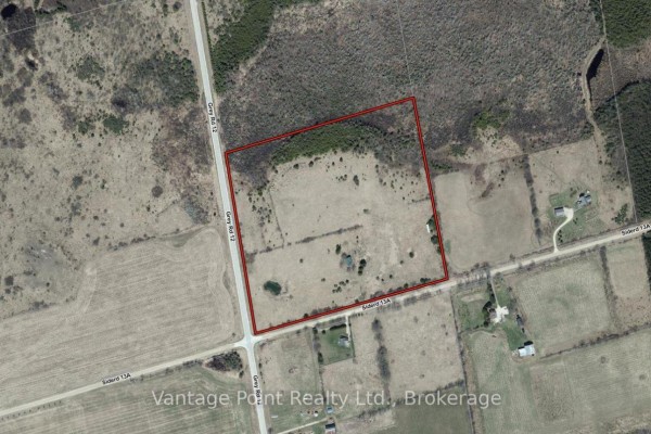 Aerial map showing a square parcel of land bordered by roads and trees. - 605303 13a Side Road, Grey Highlands