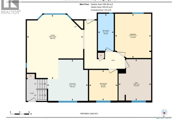 Main floor floor plan of a residential property with labeled rooms and dimensions. - 612 Mcintosh Road Ne, Calgary