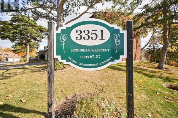 Sign for 3351 Hornbeam Crescent, listing units 62-87, within a private condominium residence. - 64 - 3351 Hornbeam Crescent N, Mississauga