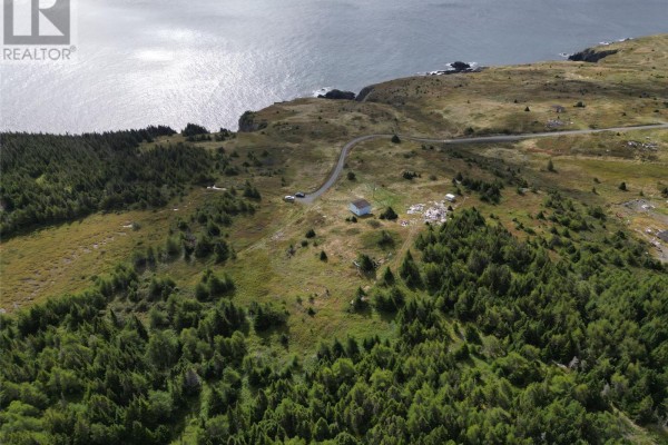 Overhead view of a coastal landscape with a small house, trees, a road, and the sea. - 7 Amys Hole Road, Jobs Cove