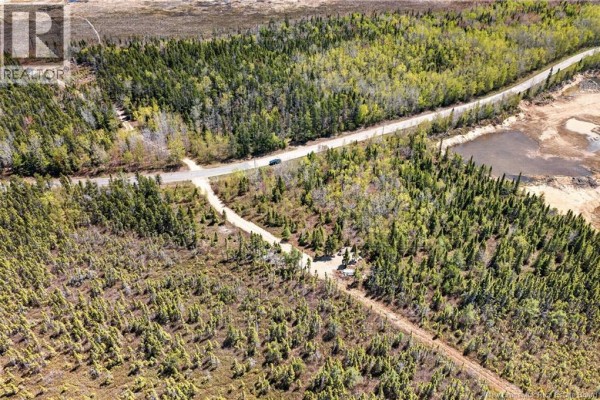 Drone shot looking down on a paved road winding through a forested area with a small structure visible. - 7.1 Acres Chemin De La Cedrière, Riviere Du Portage