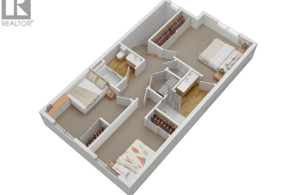 2D floor plan of bedrooms with closets and shared bathroom layout. - 70 Boundary Street Unit# 204, Kimberley