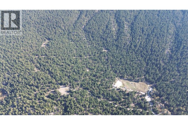 Aerial view of a vast forested area with a clearing and a few structures visible. - 7058 95 Highway, Radium Hot Springs