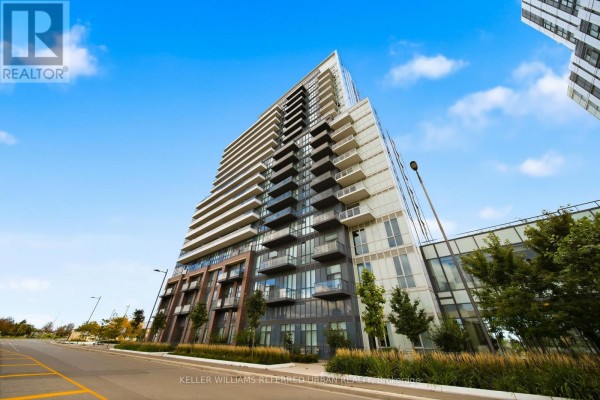Exterior view of a tall, modern apartment building with many balconies and glass facade. - 706 - 38 Honeycrisp Crescent, Vaughan