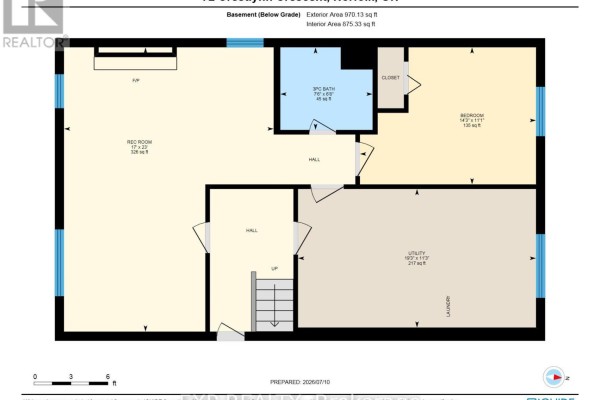 Basement floor plan with rec room, bedroom, bathroom, utility room, and laundry area - 72 Crestlynn Crescent Norfolk