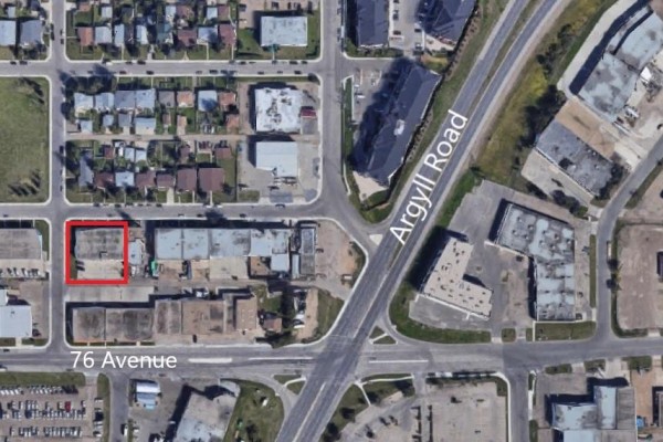 Aerial view of the property located at 7217 77 Avenue NW, Edmonton, near Argyll Road and 76 Avenue. - 7217 77 Avenue Nw, Edmonton