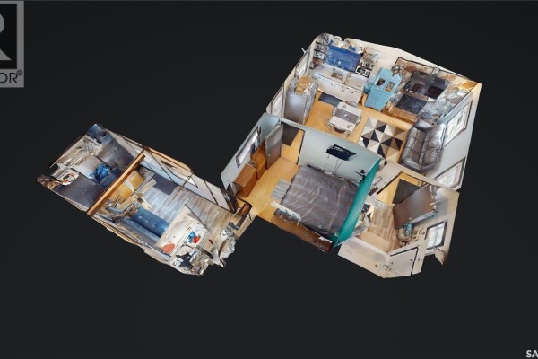 3D floor plan showing multiple rooms, including bedrooms, a kitchen, and a living area. - 764 Ennis Avenue, White Bear Ir 70