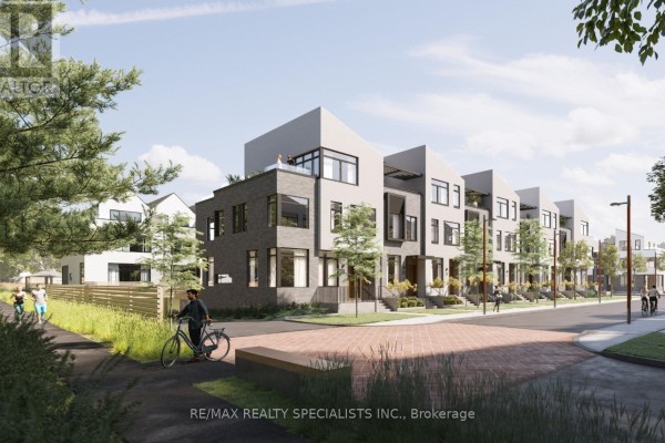 Exterior view of a row of contemporary townhouses with rooftop terraces and balconies. - 78 - 50 Lou Parsons Way S, Mississauga