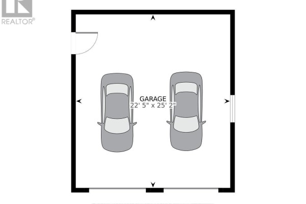 Floor plan of a 22'5" x 25'2" two-car garage with two cars depicted. - 784 Old Norwood Road, Havelock Belmont Methuen