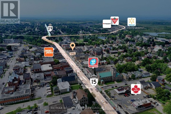 Aerial view showing the location of 8 Beckwith Street N relative to Highway 15 and Highway 29. - 8 Beckwith Street N, Smiths Falls
