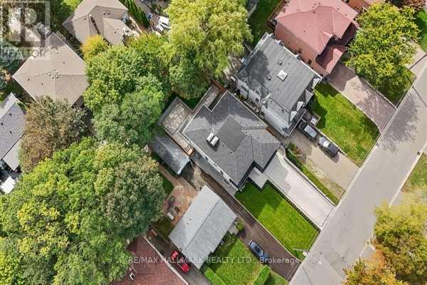 Aerial view of property at 81 Meadowview Avenue showing house, garage, driveway, and backyard. - 81 Meadowview Avenue, Markham