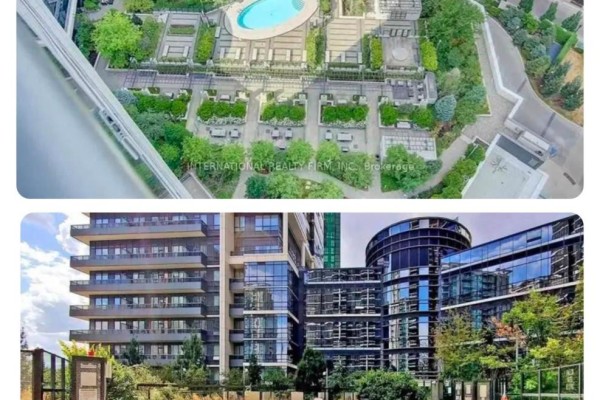 Oval pool and lounge area with modern buildings - 811 - 2 Anndale Drive Toronto