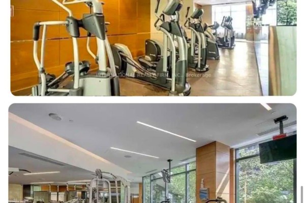 Gym with elliptical machines, stationary bikes, weight machines, and TVs - 811 - 2 Anndale Drive Toronto